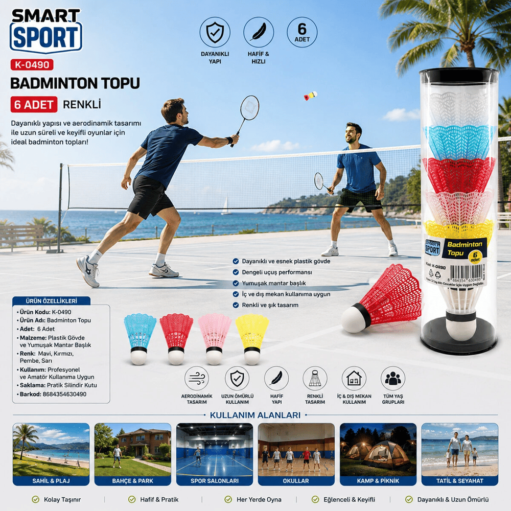6pcs Renkli Badminton Topu Bx40