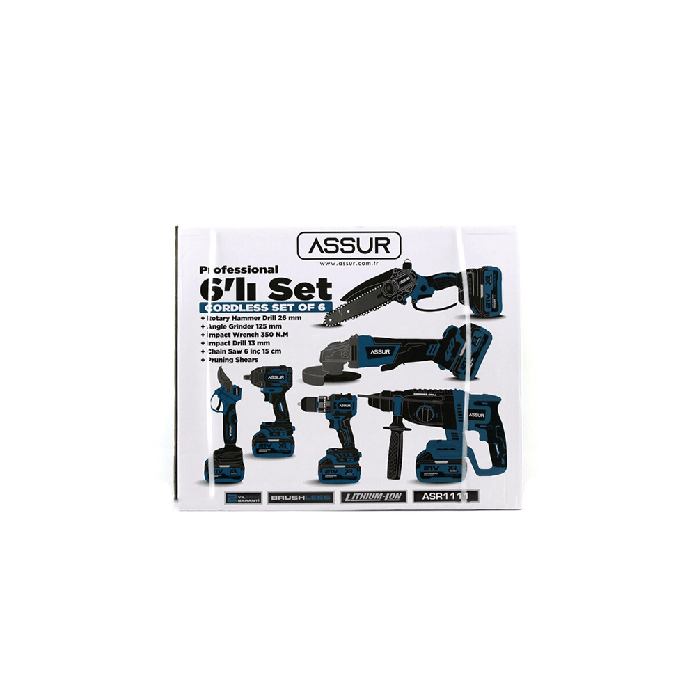 6pcs Usta Elektrikli Alet Seti Şarjlı=21v Spral Taşlama - Hilti - Bağ Makas - Somun Sökme - Darbeli Vidalama - Budama Testere Plastik Çantal Asr-1111 Bx40