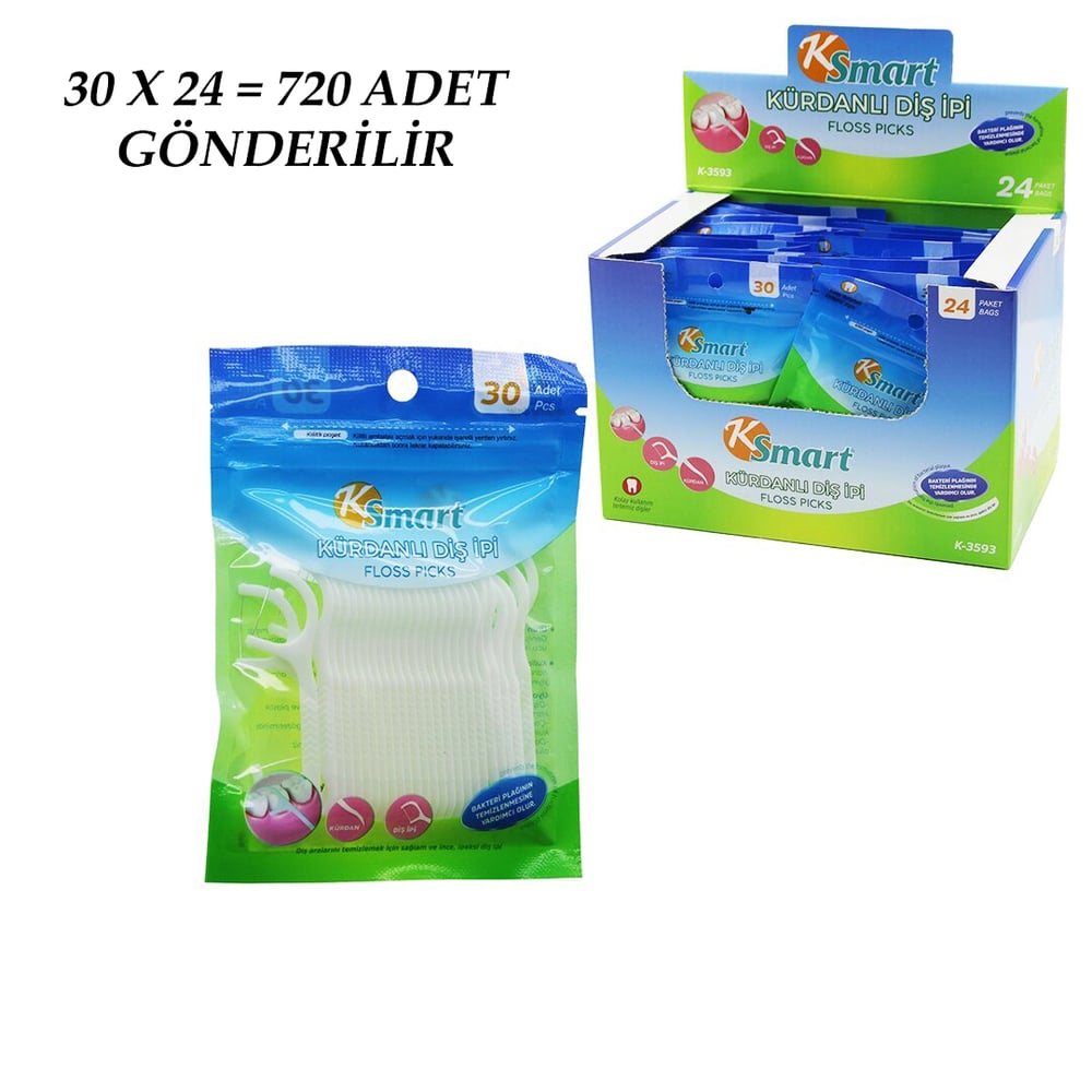 720 Adet Poşetli Kürdanlı Diş İpi = 30pcs X 24 Bx40