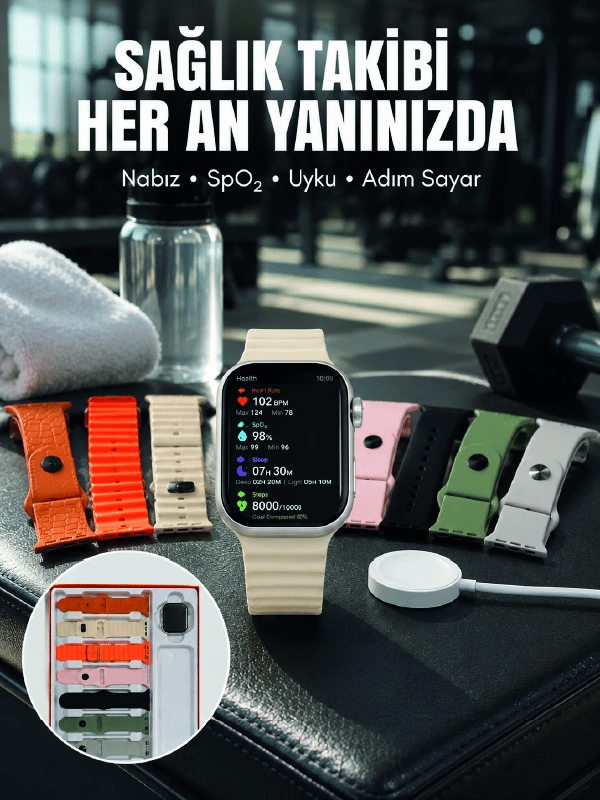 7li Kordon Setli Akıllı Saat Bluetooth Görüşme Bildirim Destekli Çok Fonksiyonlu Smart Watch