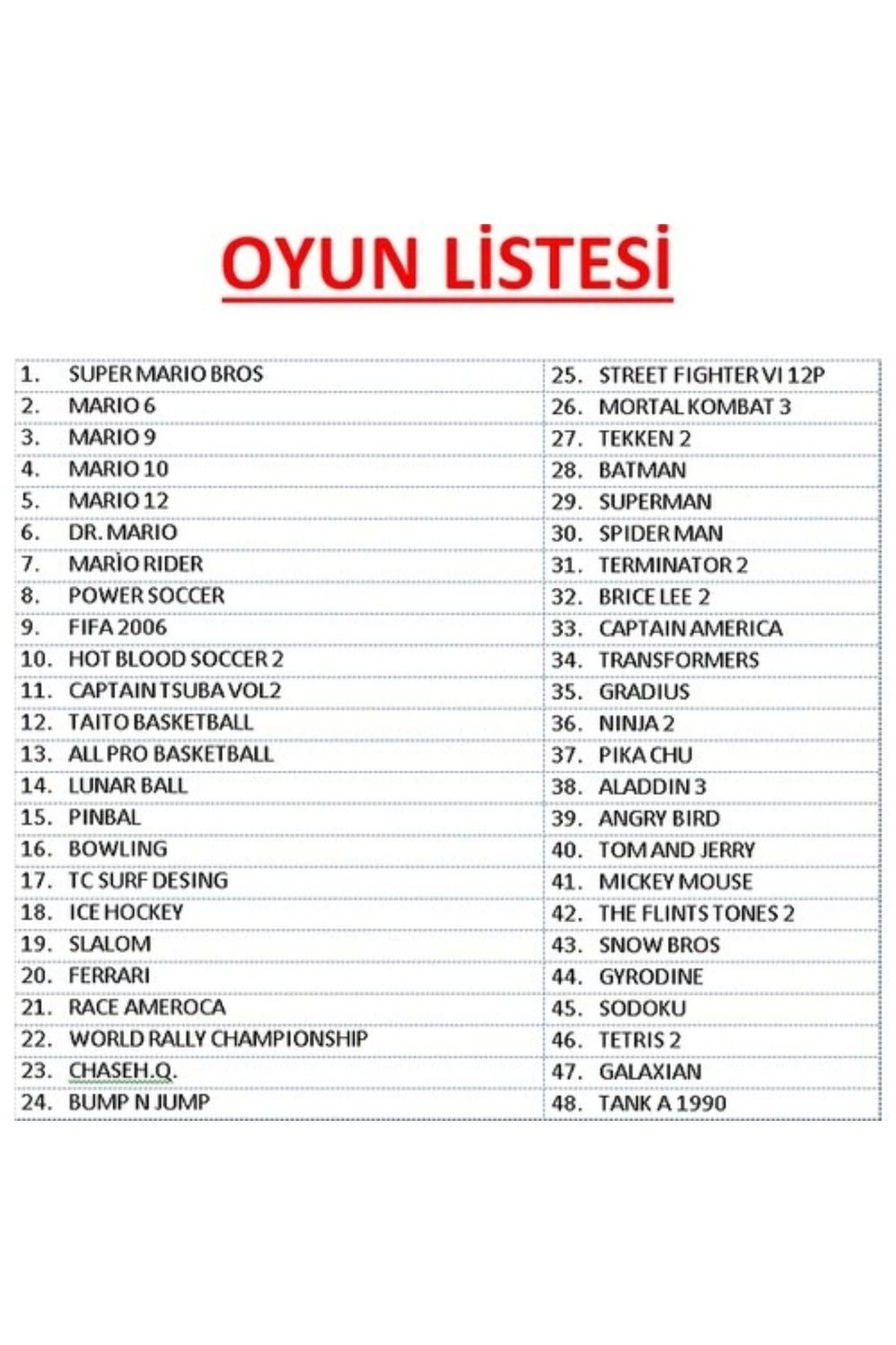 8 bit oyun konsolu siyah renk 2 kollu 48 yüklü oyunlu bluetooth desteği yok - Elektronik
