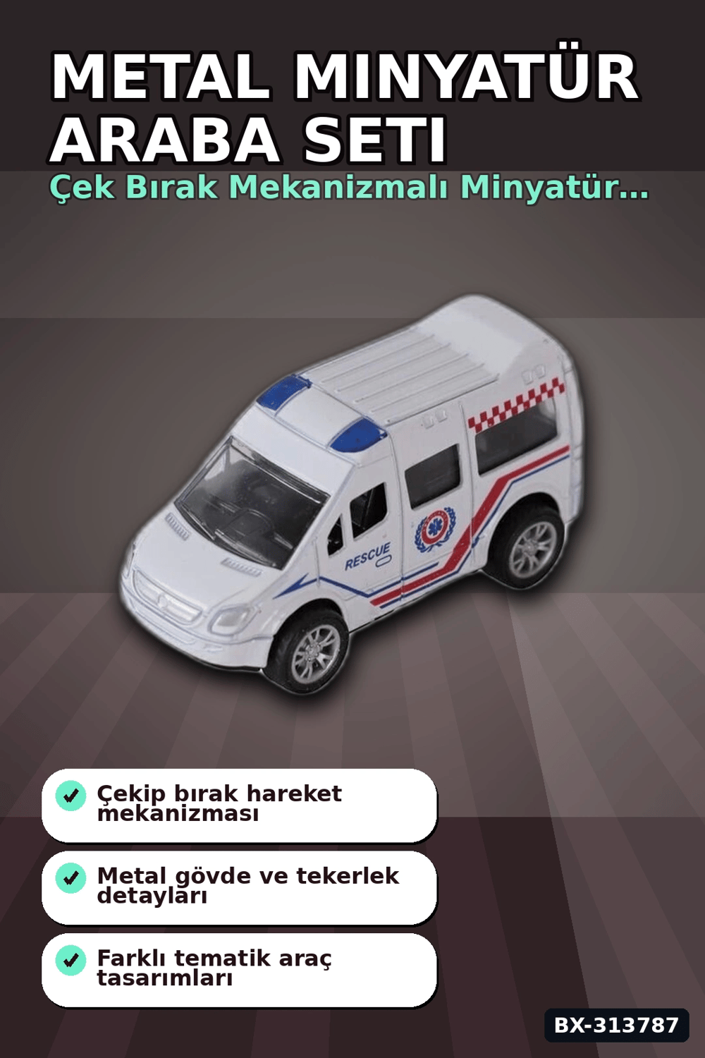 8 cm 50li Çek Bırak Metal Minyatür Araba Seti - R1018 Oyuncak Koleksiyon BX-313787