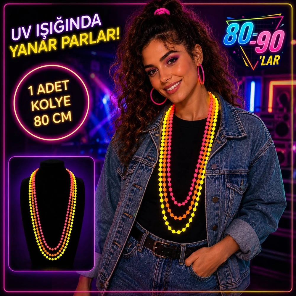 80&39ler 90&39lar Uv Glow Parti Kolyesi 3&39lü Set