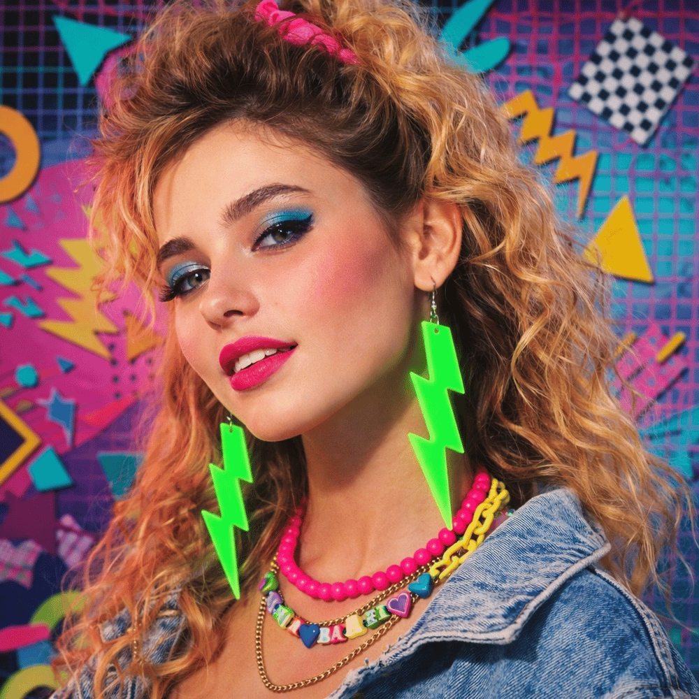 80’ler 90'lar Retro Neon Yeşil Şimşek Küpe 10 Cm