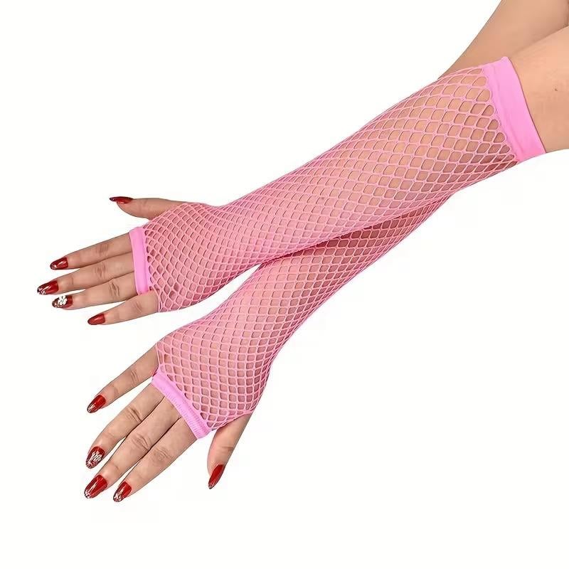 80’ler 90’lar Retro Neon Pembe File Parmaksız Eldiven 26 cm (3936)