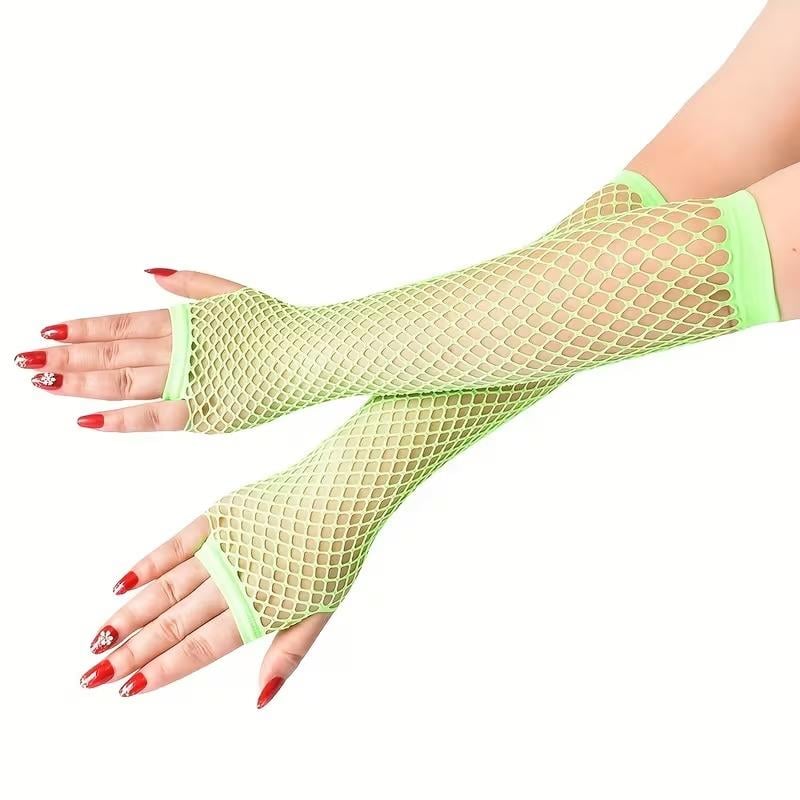 80’ler 90’lar Retro Neon Yeşil File Parmaksız Eldiven 26 cm (3936)