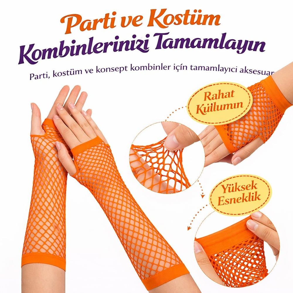 80’ler 90’lar Retro Turuncu File Parmaksız Eldiven 26 cm (3936)