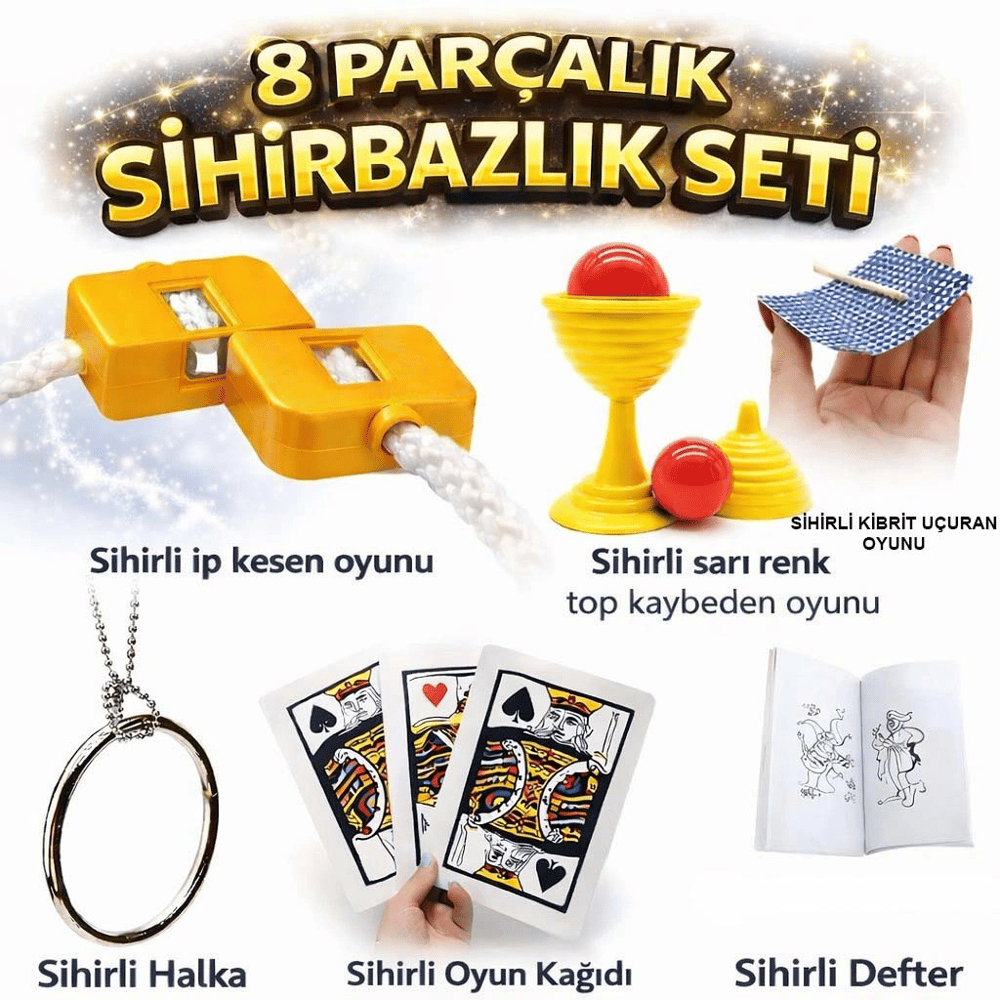 8’li Sihirbazlık Seti (kibrit, Defter, Halka, Kupa, İp, 3’lü Kart) Bx40