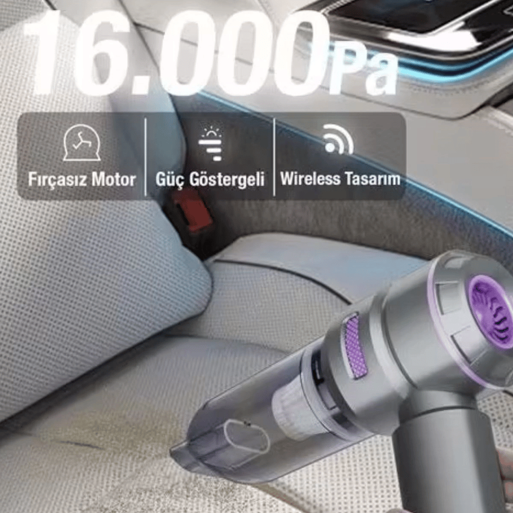 9 Farklı Uçlu Kablosuz Şarjlı Araç İçi Süpürge – Wireless Destekli, Güçlü Emiş, Taşınabilir Pratik Araç Temizleyici Bx40