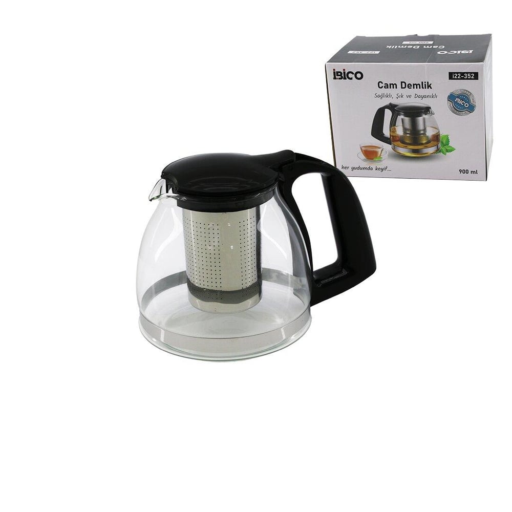 900ML CAM DEMLİK ÇELİK SÜZGEÇLİ - PLASTİK KULP - KAPAK - KROM ÇERÇEVE (3936)