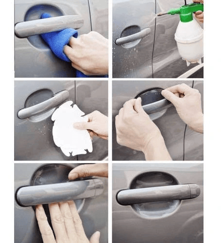 9lu Set Araba Kapı Kolu Koruyucu Çizilme Önleyici Şeffaf Sticker Film Koruma Seti