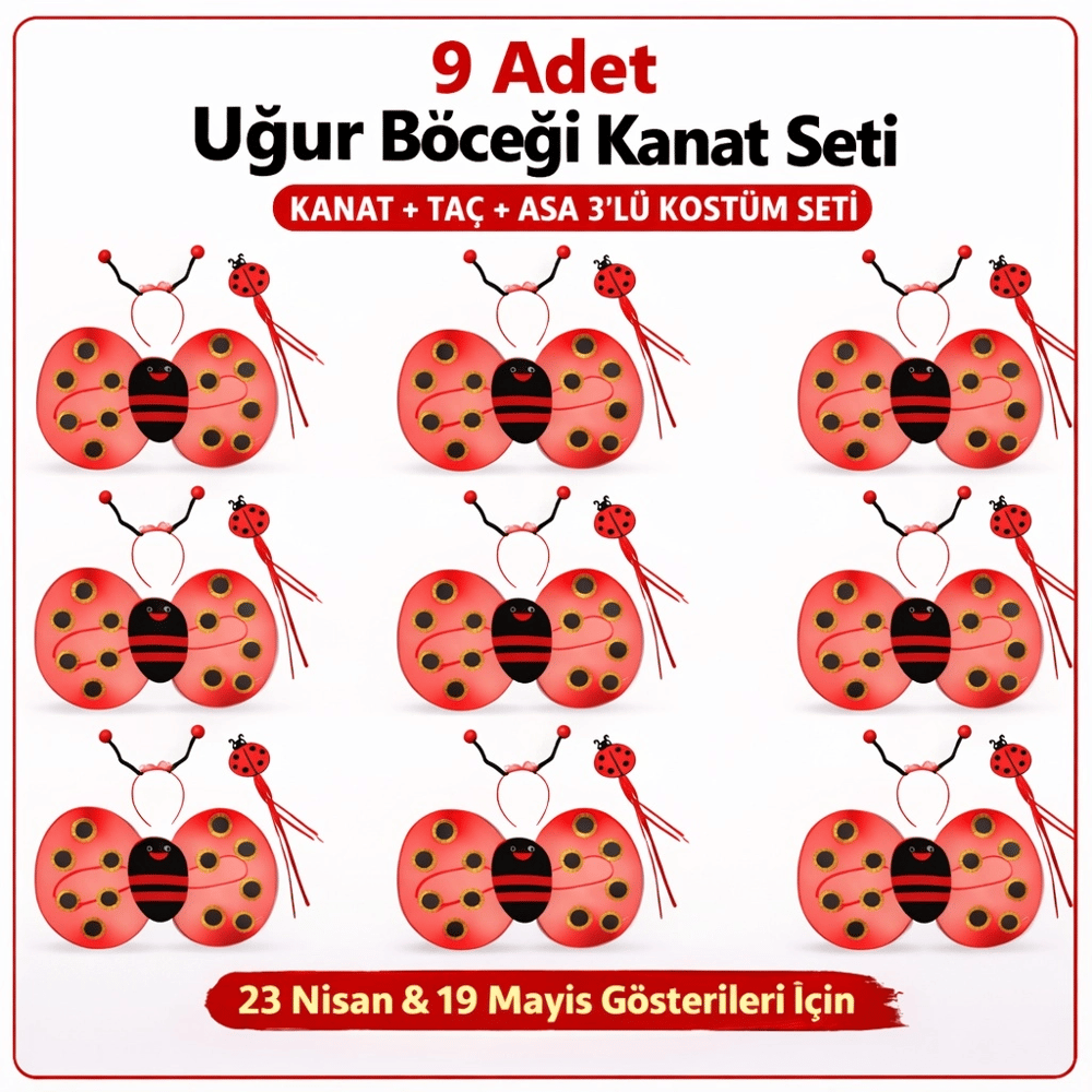 9’lu Uğur Böceği Ateş Böceği Kostüm Seti – Kanat Taç Asa
