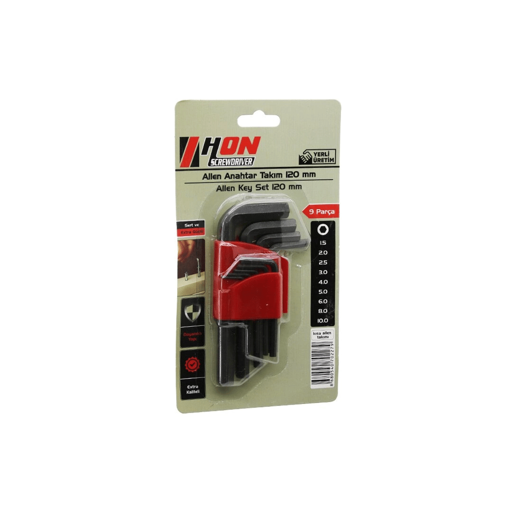9pcs Siyah Kısa - Düz 120mm Alyan Allen Anahtar Takımı Brkt-702279 Bx40