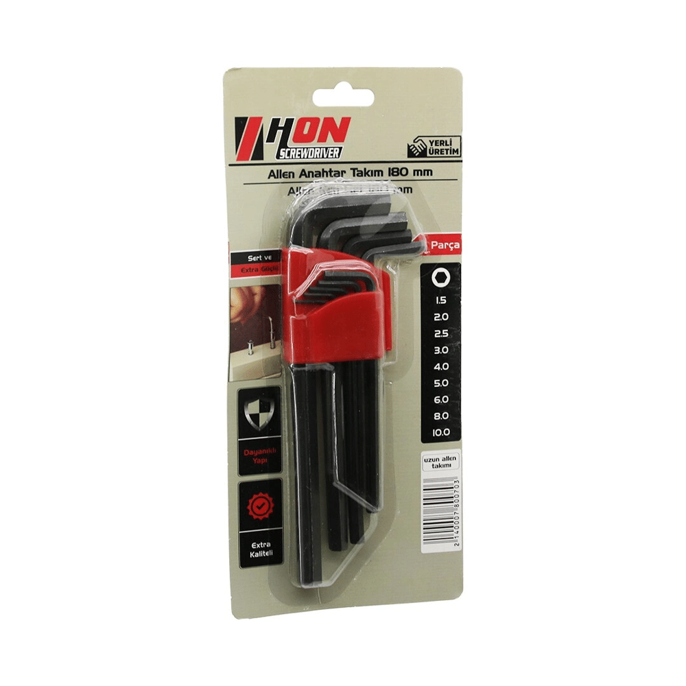9pcs Siyah Uzun - Düz 180mm Alyan Allen Anahtar Takımı Brkt-800703 Bx40