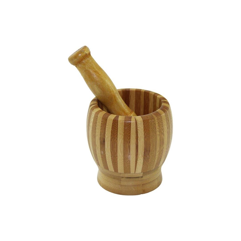 AHŞAP BAMBU - ÇİZGİLİ HAVAN SARIMSAK DÖVECEK  Ç: 8.5--D: 6.8 --Y: 10CM  FİLELİ AMBALAJ (3936)