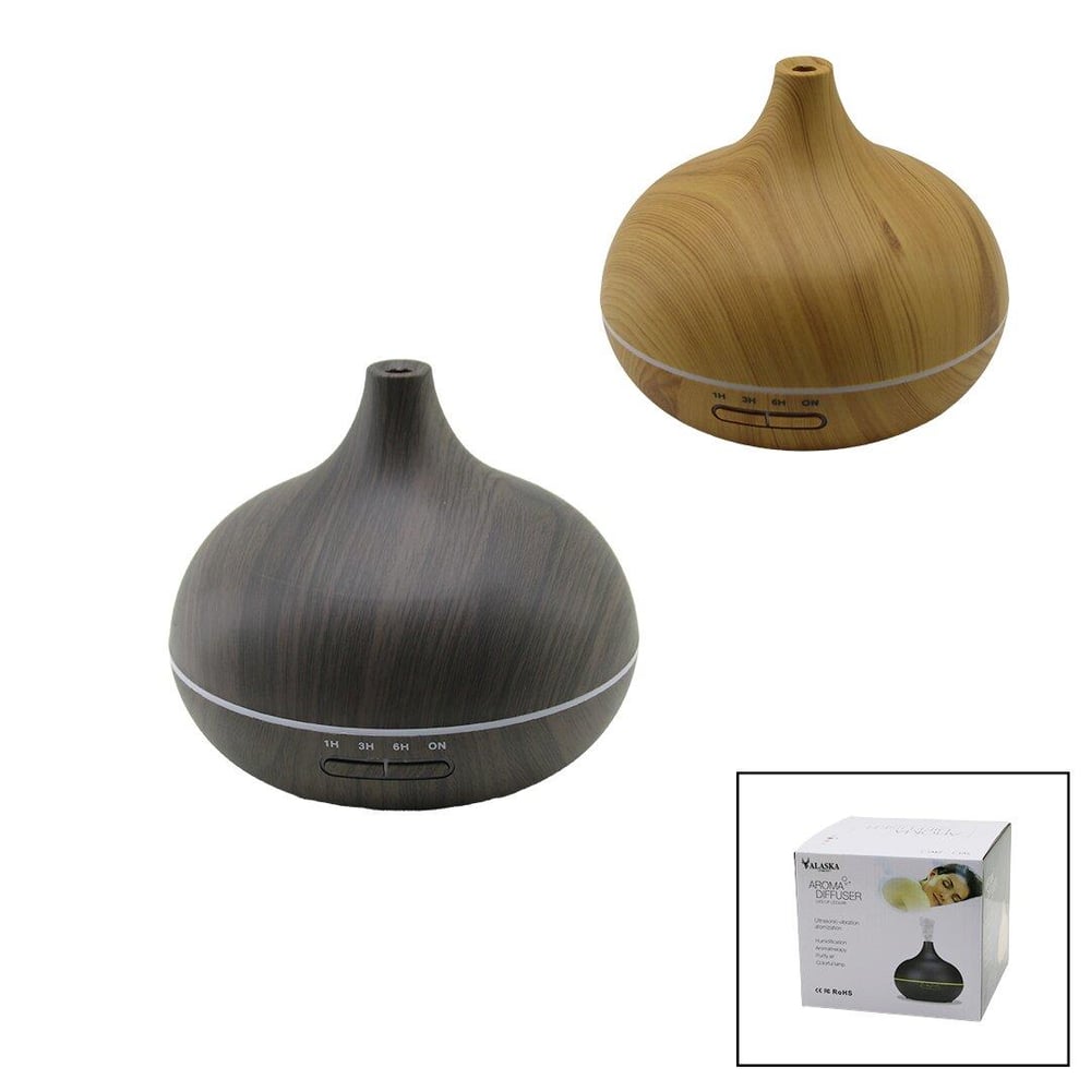 AHŞAP DESENLİ 500ML FİŞ ŞARJLI - KUMANDALI - LED IŞIK HALKASI HAVA NEMLENDİRİCİ BUHAR MAKİNE - KOKU GİDERİCİ (3936)
