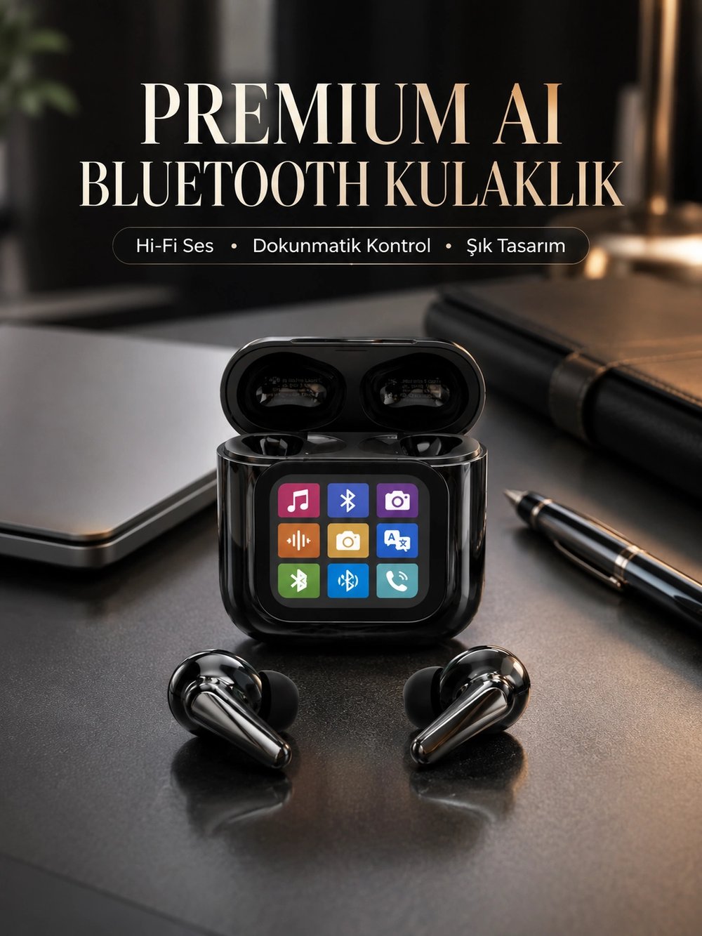 AI Destekli Dokunmatik Ekranlı Kablosuz Bluetooth Kulaklık