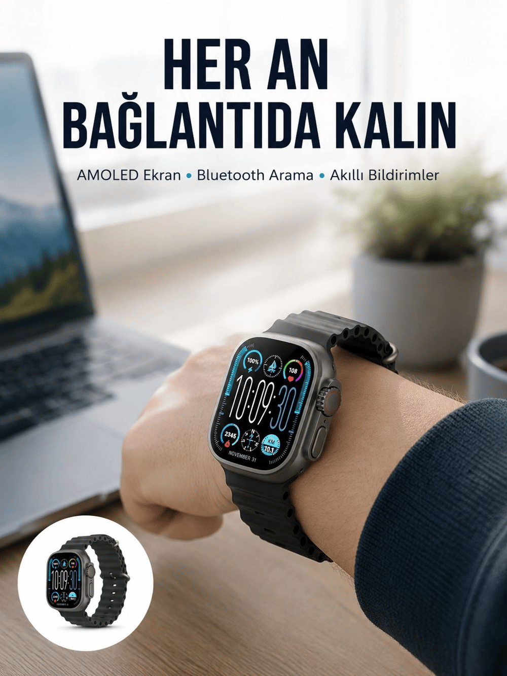 AMOLED Akıllı Saat 49mm Bluetooth Arama Spor ve Sağlık Yeni Nesil