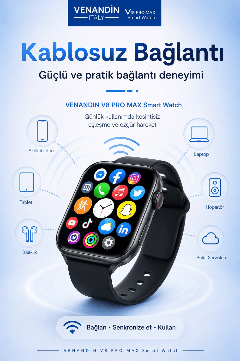 AMOLED Ekranlı Kablosuz Şarj Destekli Akıllı Saat Spor Modlu Bluetooth Uyumlu