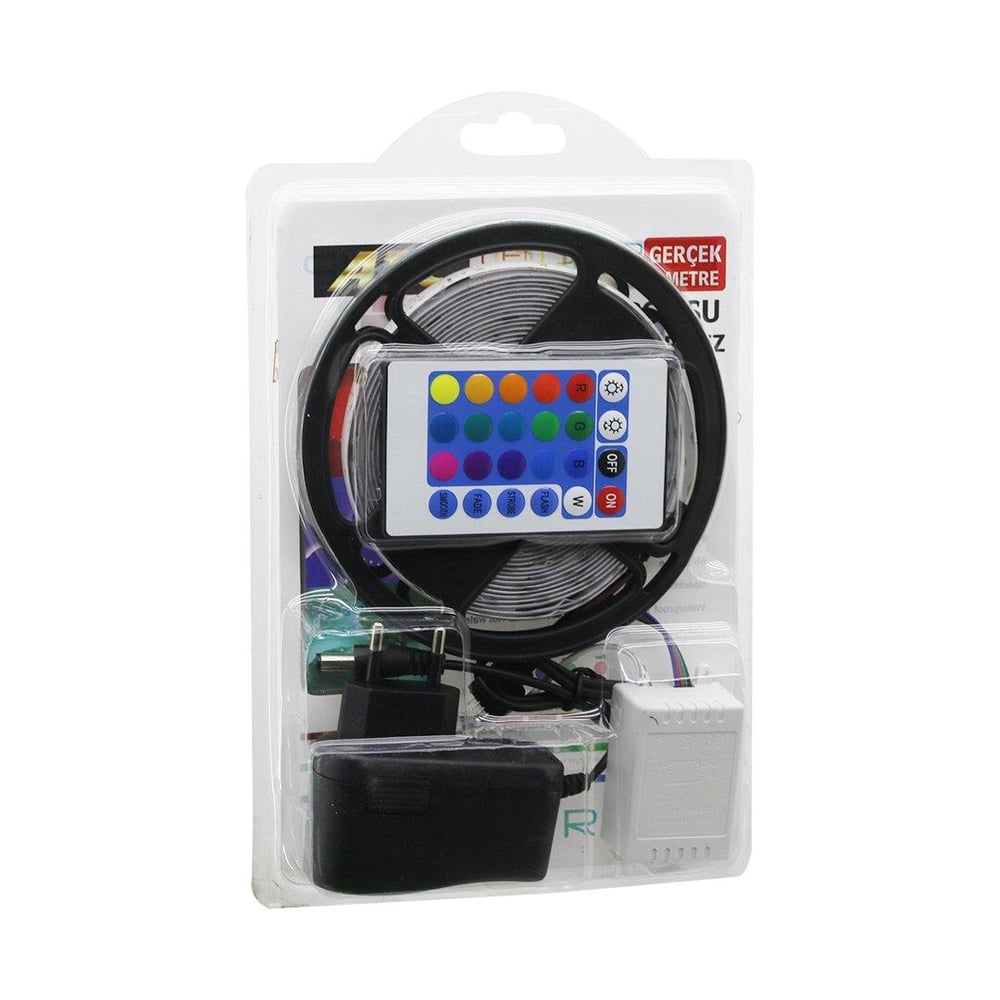 ATC LED STRIP EL-07-RUS-K  5MT  KUMANDALI - ADAPTÖRLÜ RGB RENKLİ ŞERİT LED IP65=SU GEÇİRMEZ SMD=2835 54LEDs/m (3936)