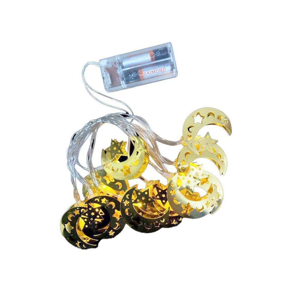 AY YILDIZ MODEL=10PCS   GOLD METAL   PİLLİ  DEKORATİF LED IŞIK - LAMBA  2MT KABLO (3936)