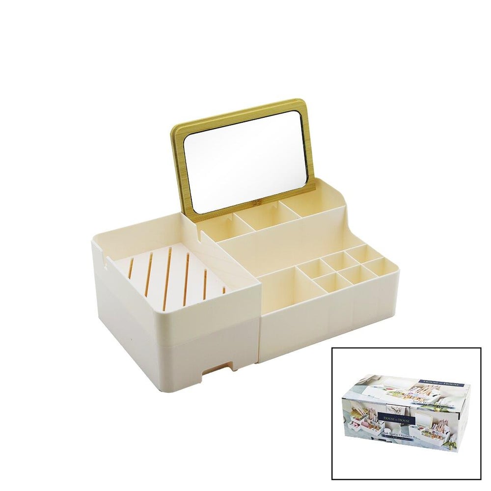 AYNALI BAMBU - ÇEKMECELİ MAKYAJ - TAKI ORGANİZER SERT PLASTİK 13 BÖLMELİ 28.5X17.5X9.5CM (3936)
