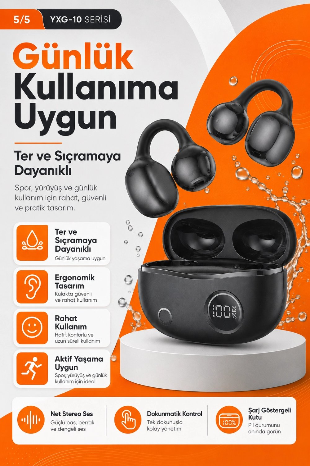 Açık Kulak Tasarımlı Kablosuz Kulaklık Spor Ve Günlük Kullanım İçin Şarjlı Set