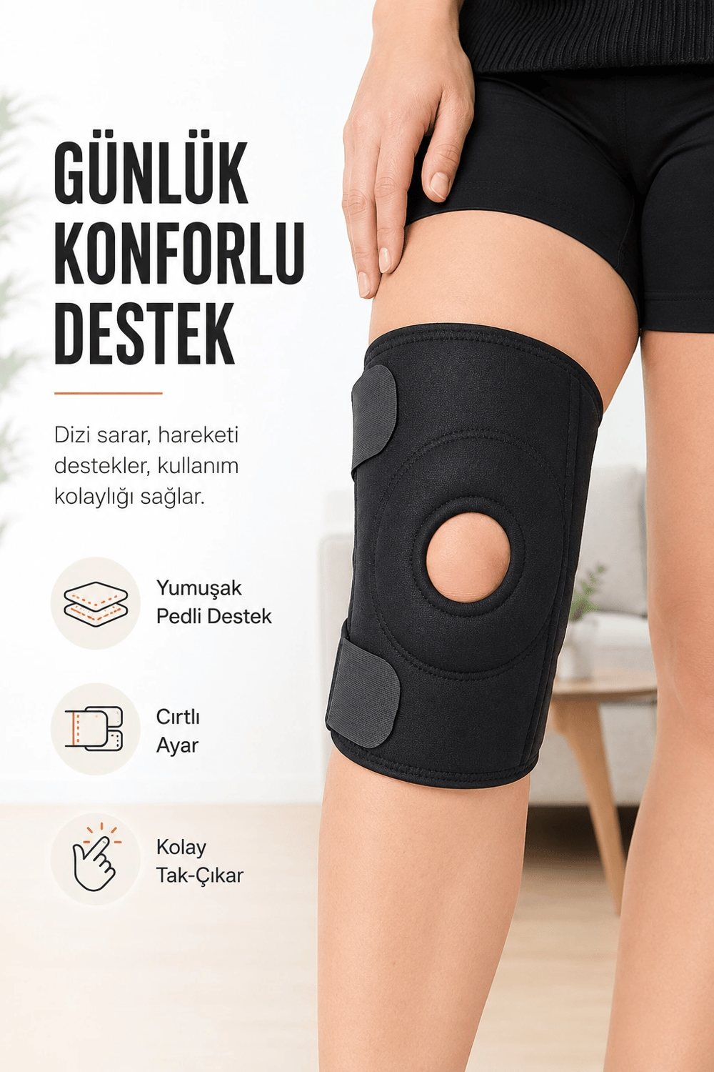 Açık Patella Destekli Ayarlanabilir Cırtlı Dizlik Spor Günlük Kullanım Diz Bandajı