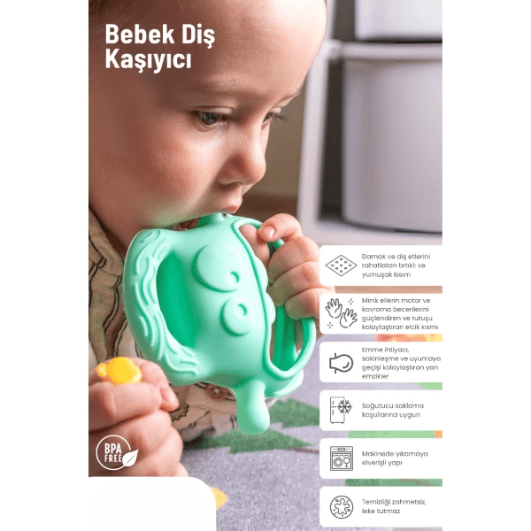 Açık Yeşil Bebek Silikon Diş Kaşıyıcı