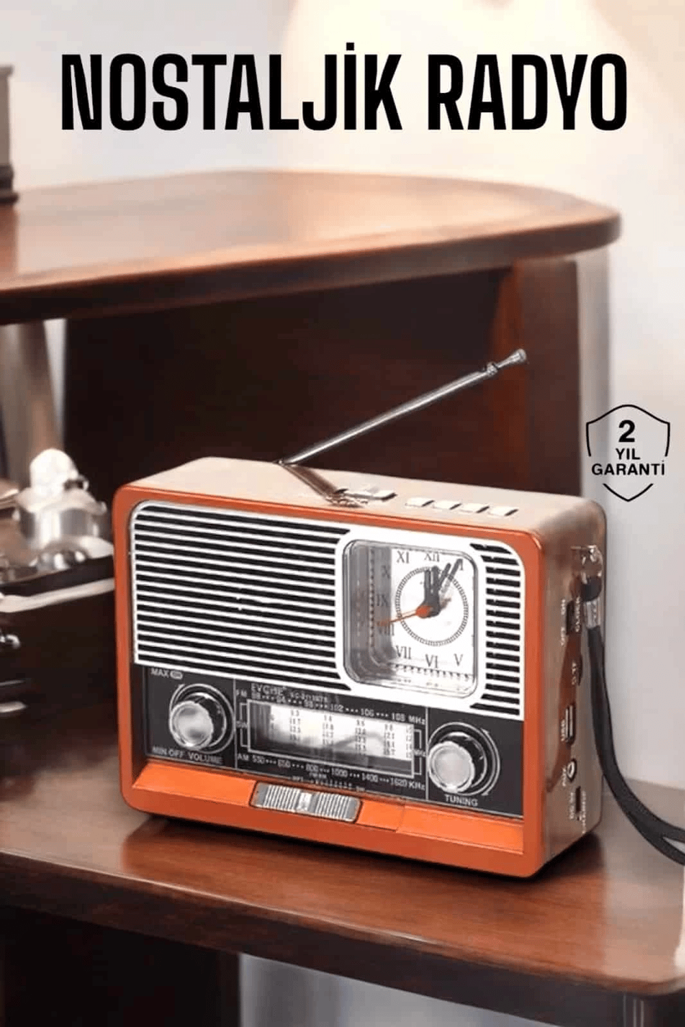 Ahşap Görünümlü Retro Bluetooth Radyo USB,AUX Ve SD Kart Girişli