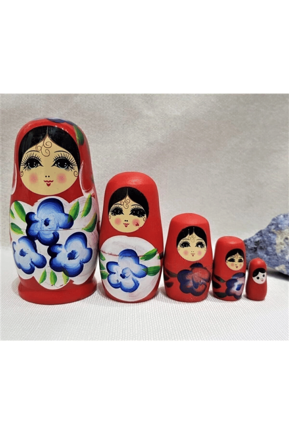 Ahşap kırmızı 5 parçalı modern matruşka bebek dekoratif obje tek ebat - Ev & Mobilya