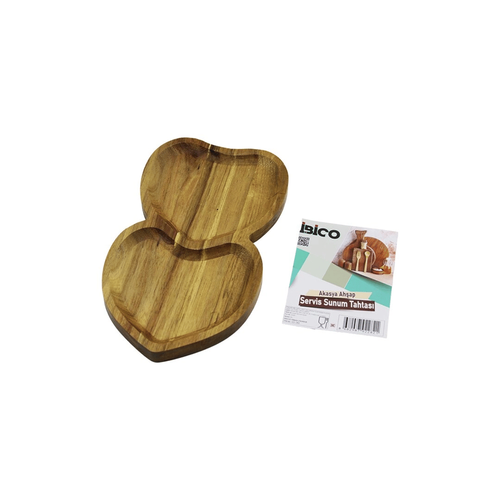 Akasya Kalpli  2 Bölmeli  Ahşap Servis Sunum Tepsi - Tahtası  25 X 14 X 1.4cm Bx40