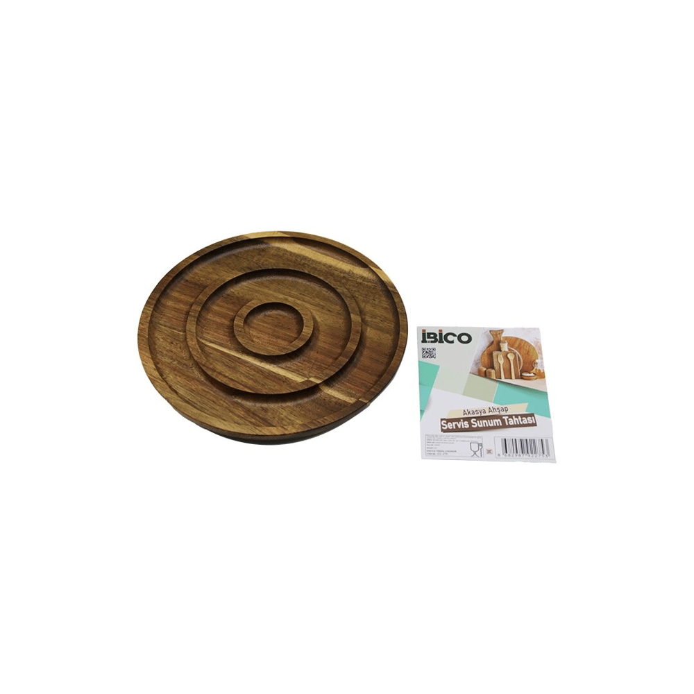 Akasya Yuvarlak  2 Bölmeli=1+1  Ahşap Servis Sunum Tepsi - Tahtası  20 X 1.4cm Bx40