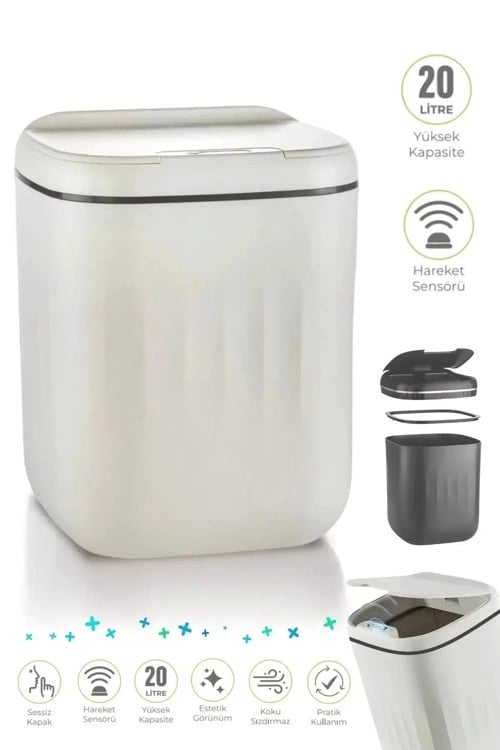 Akıllı Çöp Kovası Büyük Boy 20 Litre UV Işık Sensörlü Sessiz