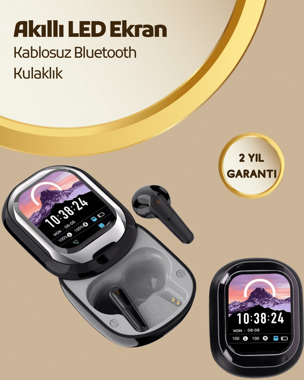 Akıllı Ekranlı Bluetooth 5.4 Kablosuz Kulaklık – Dokunmatik ve Şarj Kutulu