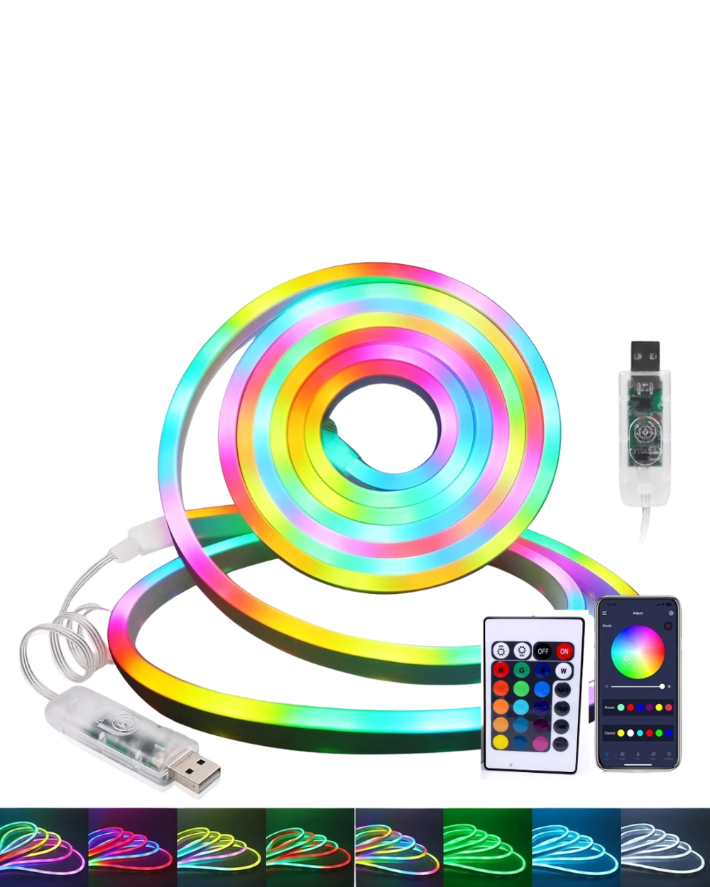 Akıllı RGB LED Neon Şerit Işık 3M USB Bağlantılı Uzaktan Kumanda ve Mobil Uygulama Kontrolü