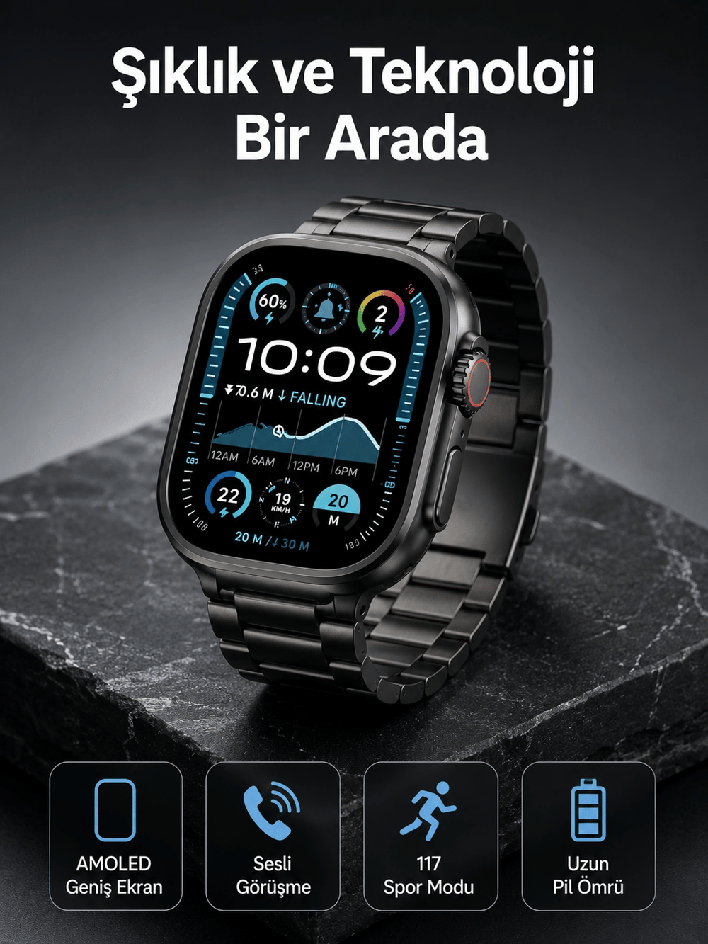 Akıllı Saat 3 Kordonlu Waterproof Adımsayar, Titreşim ve GPS Özelliği