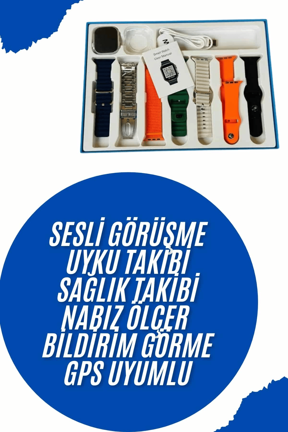 Akıllı Saat 7 Kordon Hediyeli Takvim Alarm Nabız Ölçer Bildirim Görme Sesli Görüşme