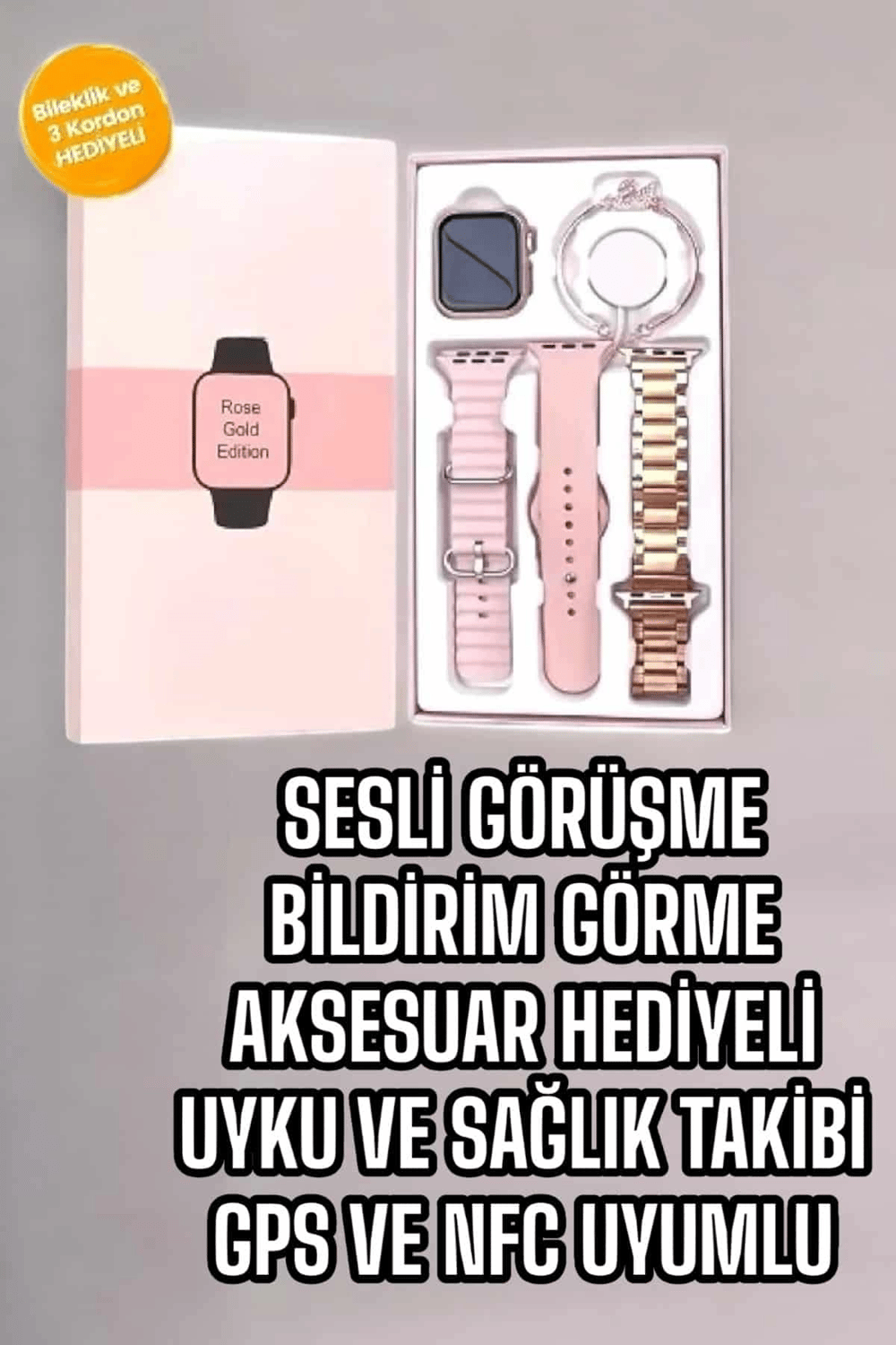 Akıllı Saat Amoled Ekran 3 Kordonlu Aksesuar Hediyeli Sesli Görüşme