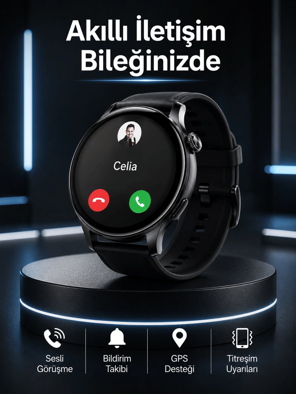 Akıllı Saat Bildirim Görme Amoled Ekran GPS Uyumlu Sesli Görüşme