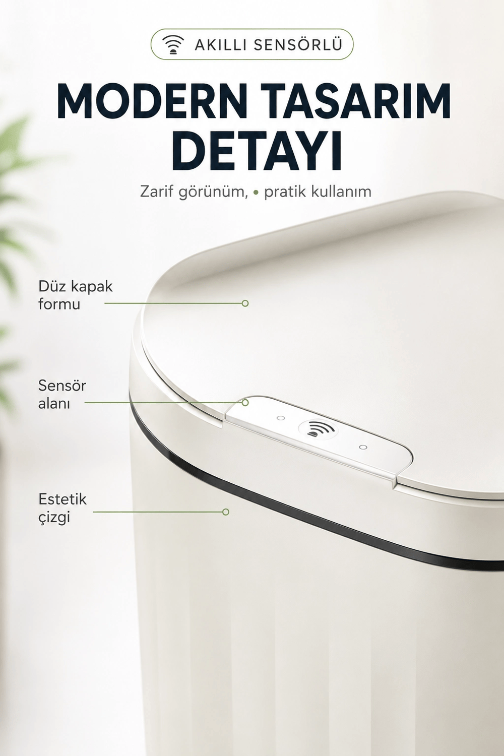 Akıllı Sensörlü 20 Litre Çöp Kovası Sessiz Kapaklı Modern Hijyenik Ev Tipi Çöp Kutusu