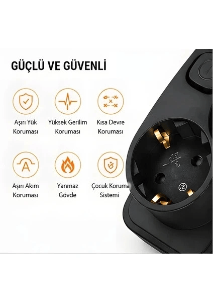 Akım Korumalı 5’li Priz 2xusb 2xtype-c Çıkış Akım Koruma Çoklu Priz Çoğaltıcı Anahtarlı Ftr-31 Siyah