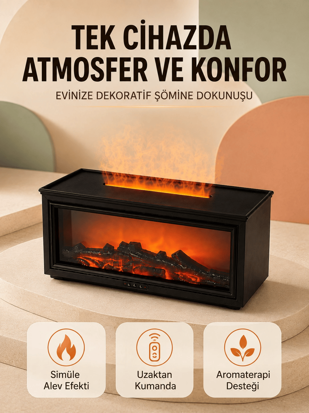 Alev Efektli Hava Nemlendirici Aromaterapi Difüzörü Uzaktan Kumandalı 250 ML