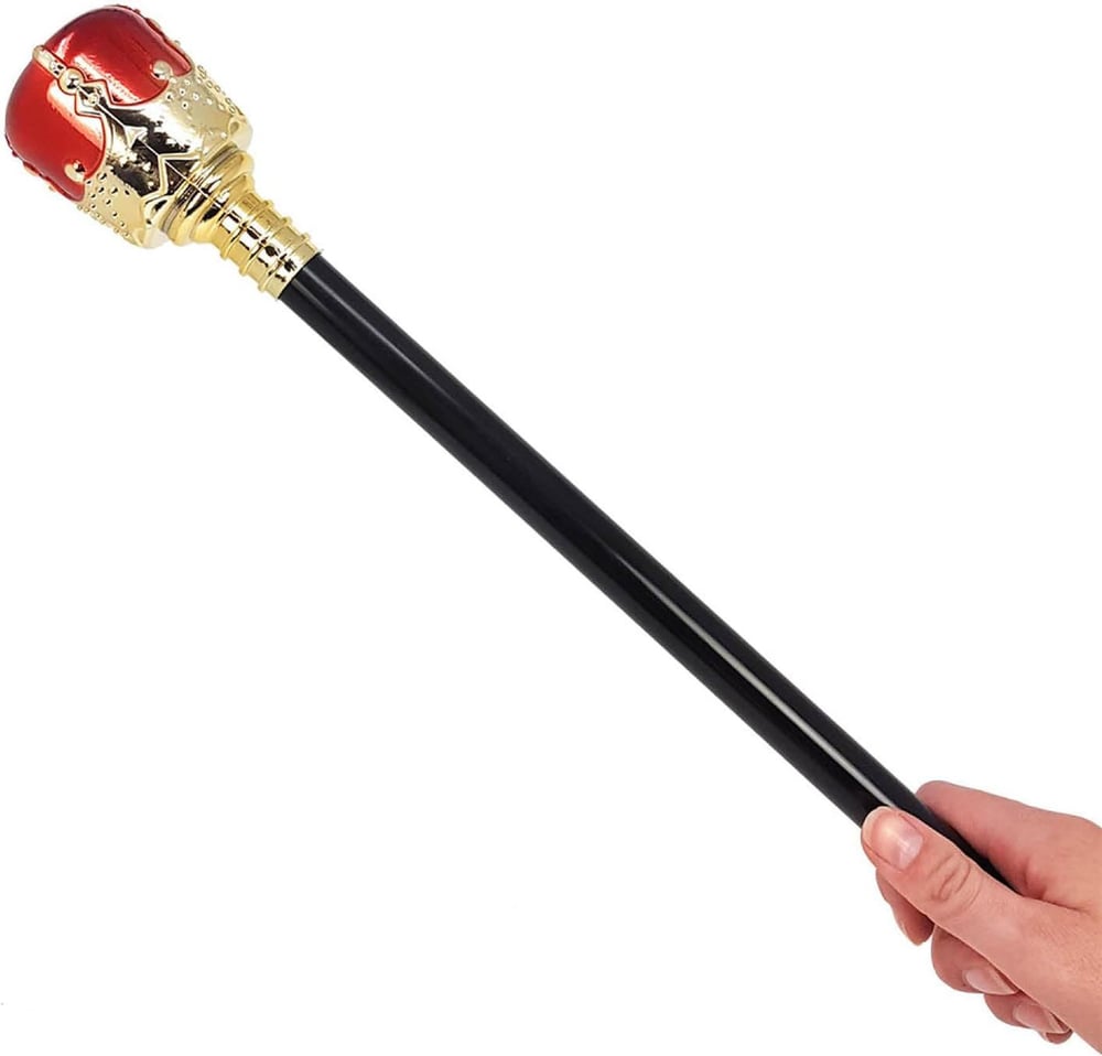 Altın Renk 60 cm Kral Tacı Kraliyet Tacı ve Kırmızı Topuzlu Kral Asası Seti (3936)