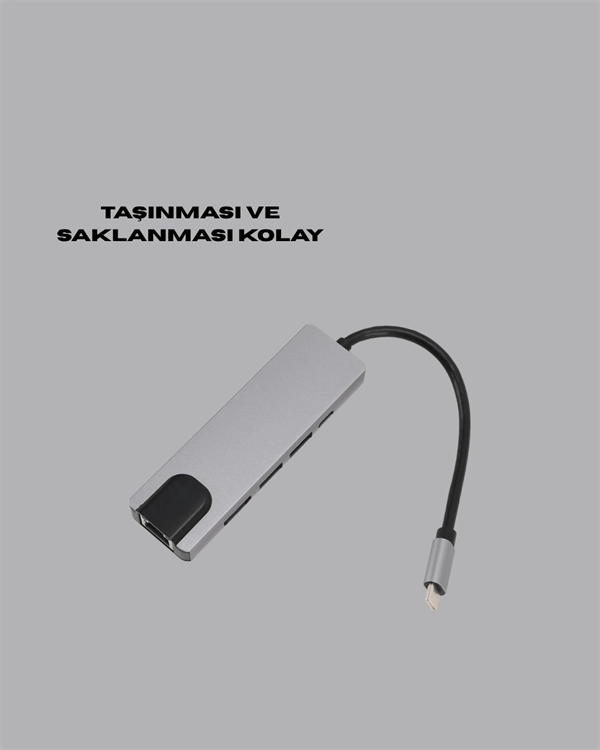 Alüminyum Gövdeli Type‑C HDMI & Ethernet Adaptör – Tak & Çalıştır