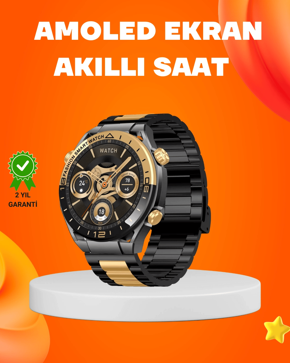 Amoled Akıllı Saat IP67 Su Geçirmez 3 Bileklikli Sağlık Takipli