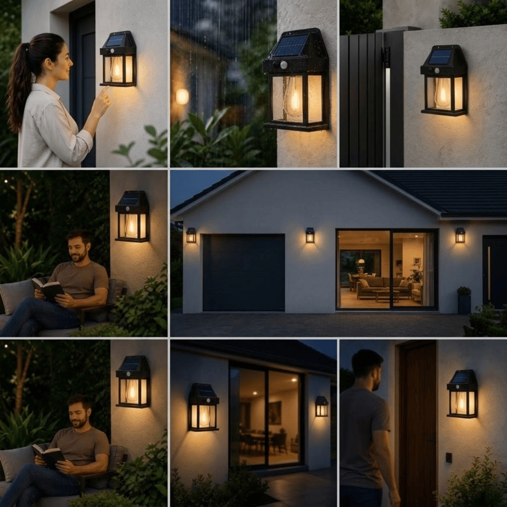 Ampul Model 3 Modlu Solar Led Duvar Lambası, Güneş Enerjili, Şarjlı Kablosuz Dış Mekân Apliği, Bahçe Ve Kapı Lambası Bx40