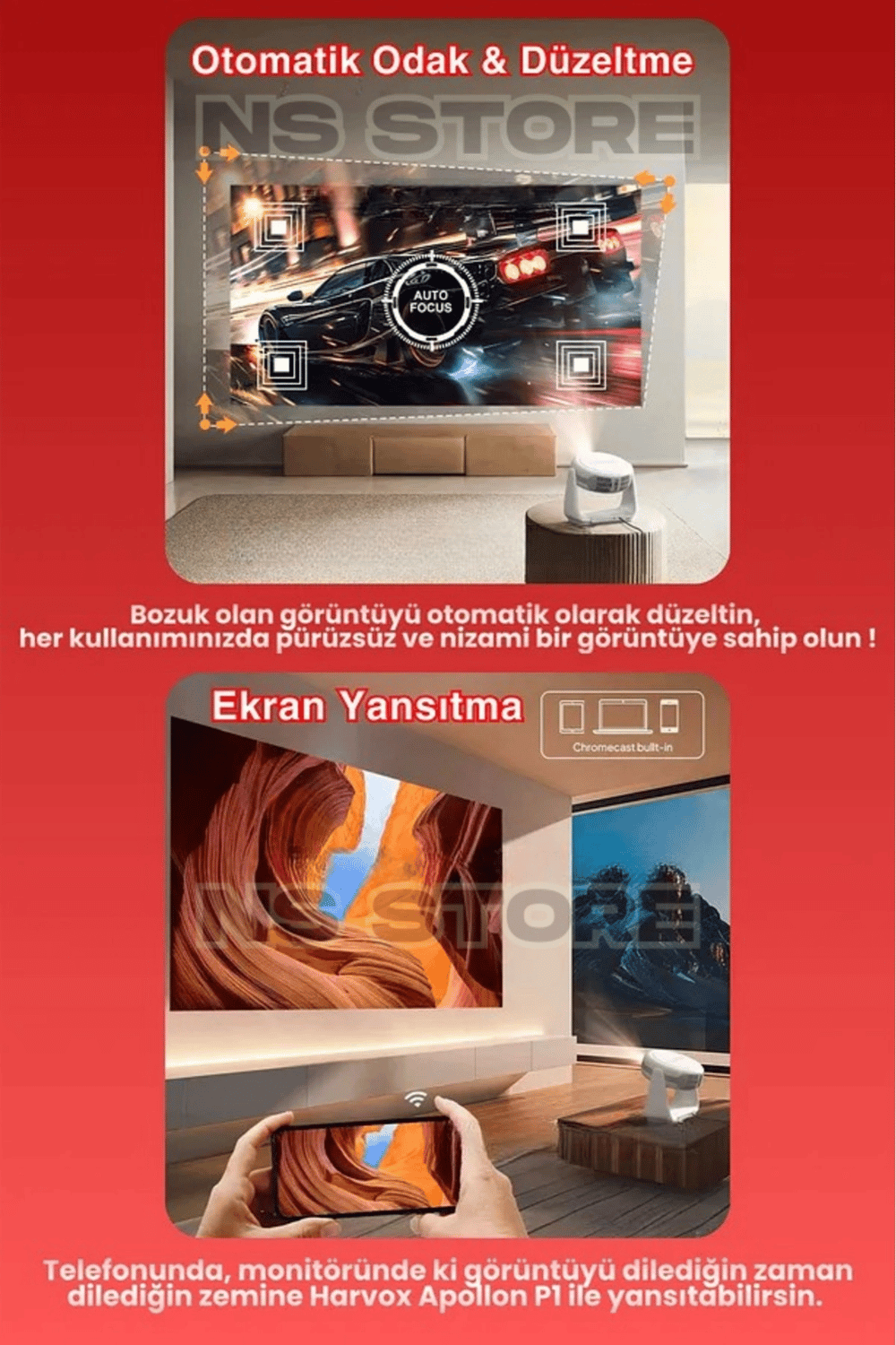 Android İşletim Sistemli, 4K Destekli 1080P Çözünürlükte Taşınabilir LED Projektör