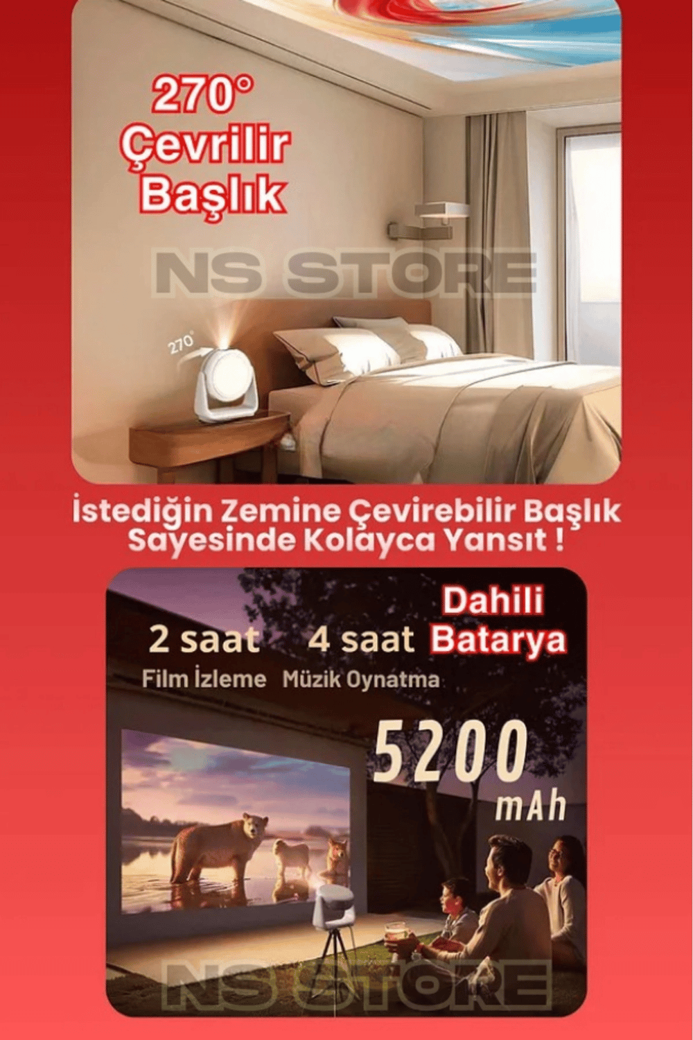 Android İşletim Sistemli, 4K Destekli 1080P Çözünürlükte Taşınabilir LED Projektör