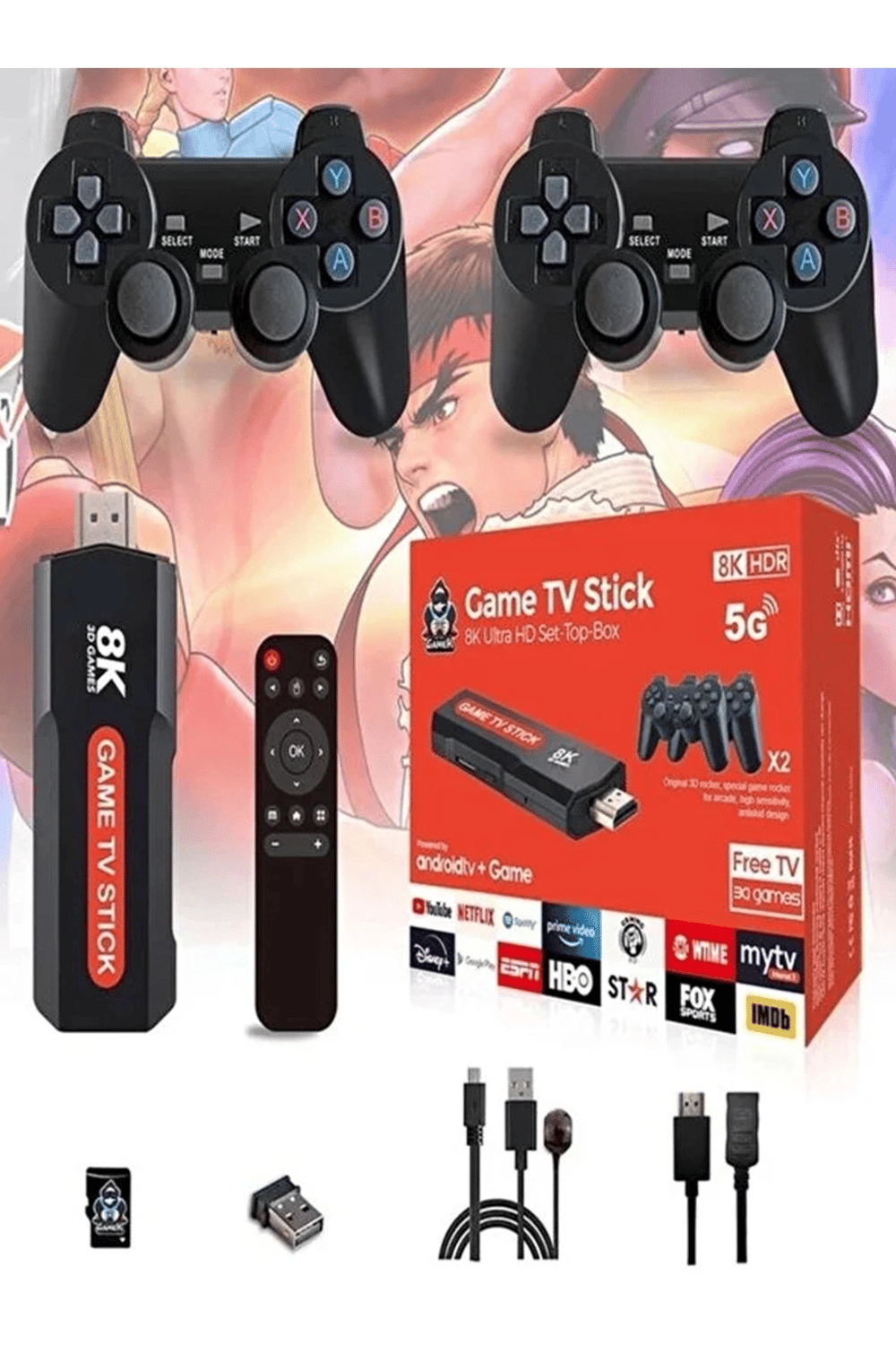 Android TV uyumlu retro oyun konsolu 2 kollu Bluetooth destekli çok renkli - Elektronik